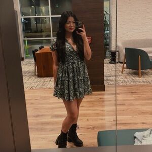 Justify green paisley printed ruffled mini babydoll dress size M